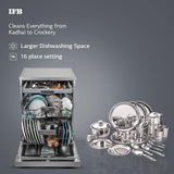 IFB 16 Place Settings with DeepClean® Technology Powered by AI Freestanding Dishwasher (Neptune SX16, Pearl Grey, Auto Door Open for Effective Drying, Interior LED Lighting)