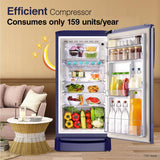Godrej 183 L 3 Star Farm Fresh Crisper Technology With Jumbo Vegetable Tray Direct Cool Single Door Refrigerator(2023 Model, RD R190C THF FR BL, Floral Blue)