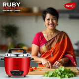 Pigeon by Stovekraft Ruby Rice Cooker with Single pot, 1.8 litres.(Red) | Stainless Steel Lid | 700 Watts | 1 Aluminium Cooking Pot | Measuring Cup| Spatula | Energy Efficient Cooking