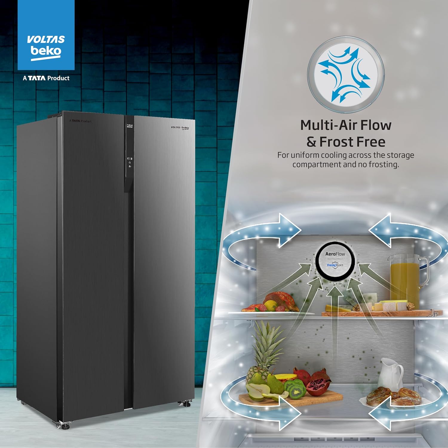 Voltas Beko, A Tata Product 472 L Side by Side Frost Free Refrigerator (RSB495/FPV300RXID, INOX steel)