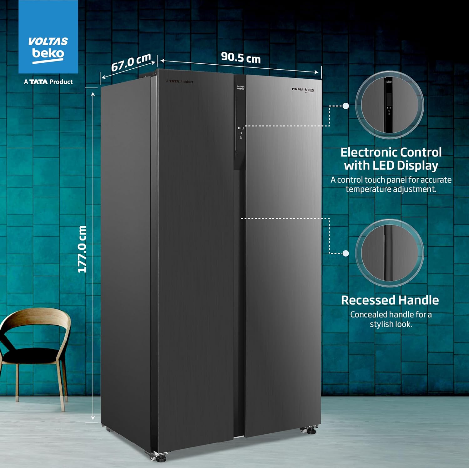 Voltas Beko, A Tata Product 563 L Side by Side Frost Free Refrigerator(RSB585/FPV300RXID )