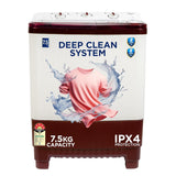 Midea 7.5 KG Semi Automatic Top Loading Washing Machine, Rust proof Body, Air Dry Function with 1300 RPM (MWMSA075PPG, Maroon White)
