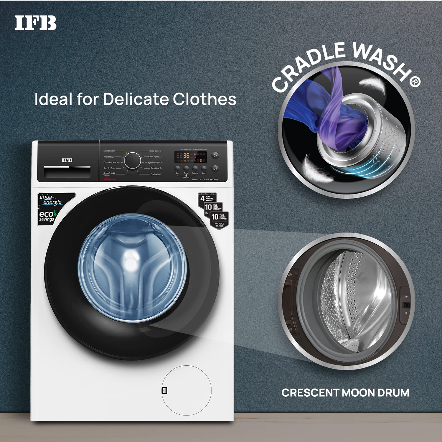 IFB 6.5 Kg 5 Star Front Load Washing Machine 2X Power Steam (ELENA ZWS 6510, White & Black, In-built Heater)