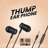 Kratos Thump Wired Earphones, Powerful Bass, HD Sound Quality Earphones, Tangle Free Cable, Comfortable in Ear Fit, with 3.5 mm Jack - Black