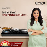 Beyond Appliances Quantum Pro 3 Burner | Gas Saver Stove | 5 Star Energy Rated | Auto Ignition | 77% Energy Efficient| Full Brass burners | LPG & PNG | ISI & LERC Certified