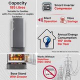 LG 185 L, 5 Star, Smart Inverter, Direct Cool Single Door Refrigerator (GLD1956ZAPZ, Shiny Steel, Base stand with Drawer, Fit Max Chiller Tray & Fast Ice Making)