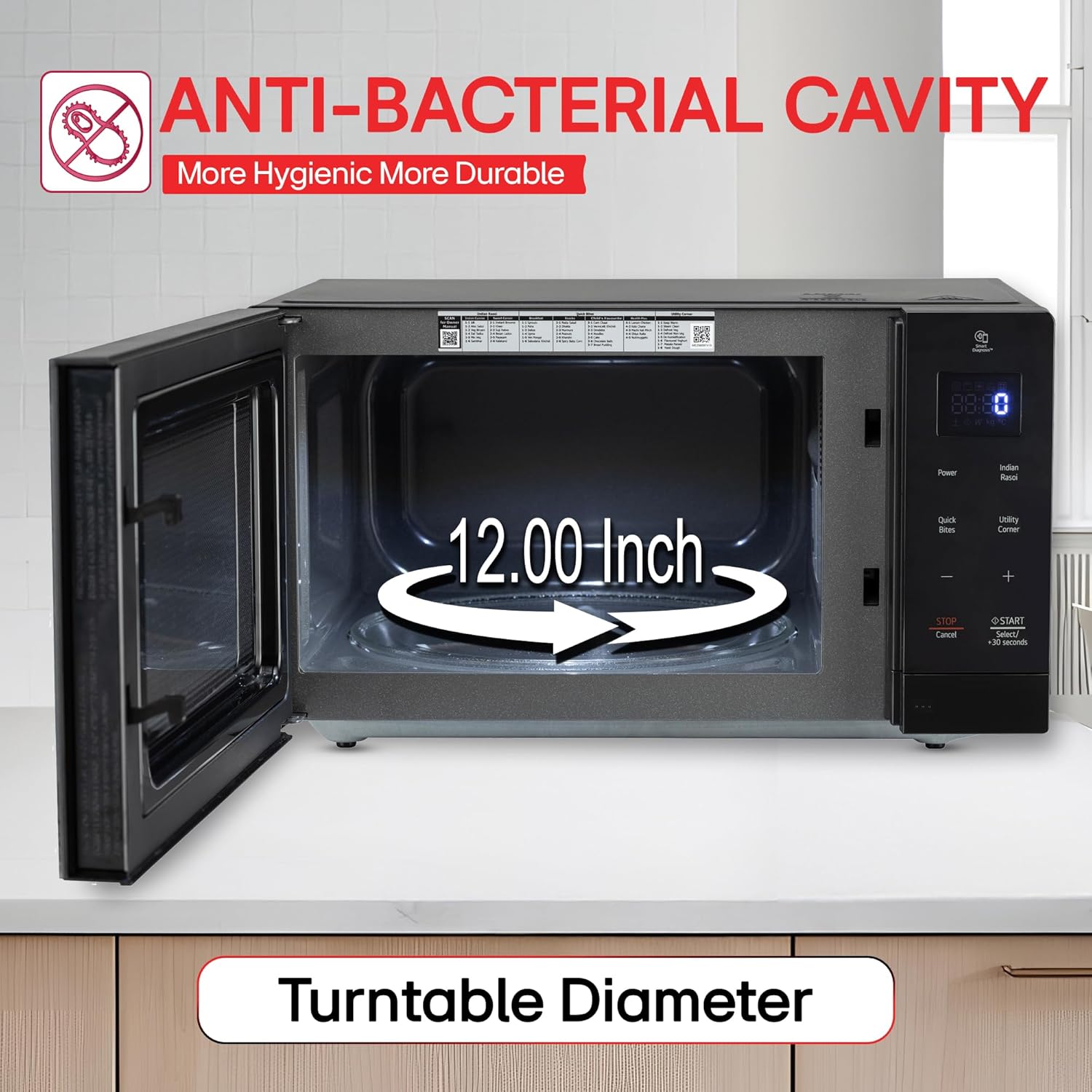 LG 30 L Solo Microwave Oven (MS3032BK, Black, 44 Auto Cook Menu, Steam Clean, Anti-bacterial cavity)