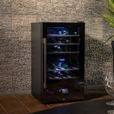Kaff WC 76 DZ FreeStanding Wine Cooler Refrigerator Dual Zone 76 Litre 29 Bottles Approx. with UVProtection Inner Glass Child Lock Wooden Shelves Wine Fridge for Red White Champagne Black