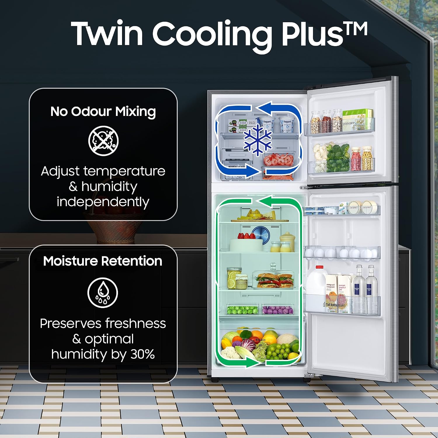 Samsung 301 L, 2 Star, Convertible 5-in-1 Digital Inverter with Display Frost Free Double Door Refrigerator (RT31H4522S9/HL, Silver, Refined Inox, 2026 Model)