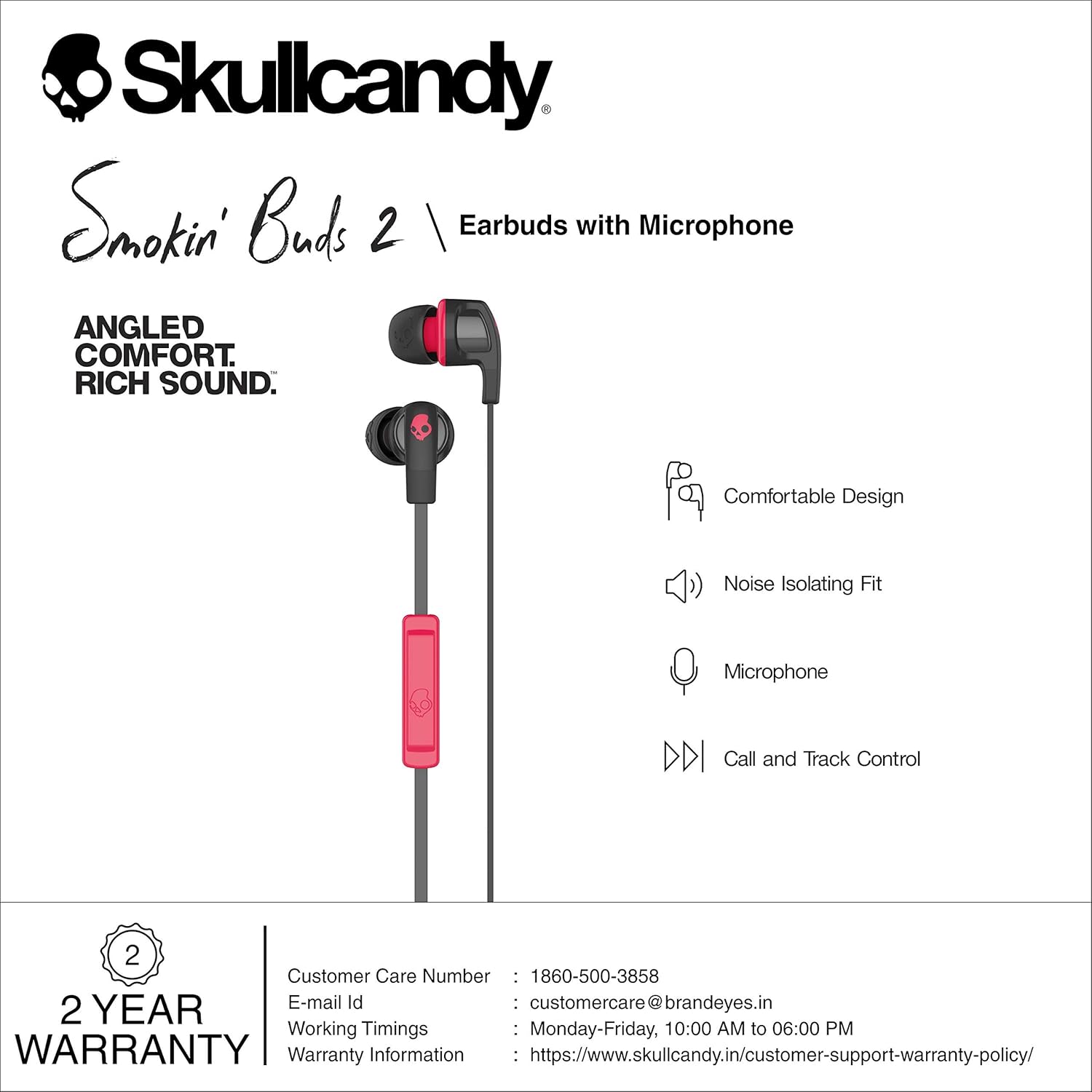 Skullcandy Earphone Smokin buds 2 Black Red