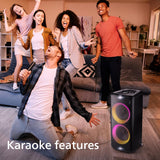 PHILIPS Party Speaker TAX5206, 160W Output, 14 hrs Playtime, 2X 8 Woofer & 2 x 2.5 Tweeter, Guitar & Mic Input, Party Lights, Trolley with Wheels (Black),with Additional Mic