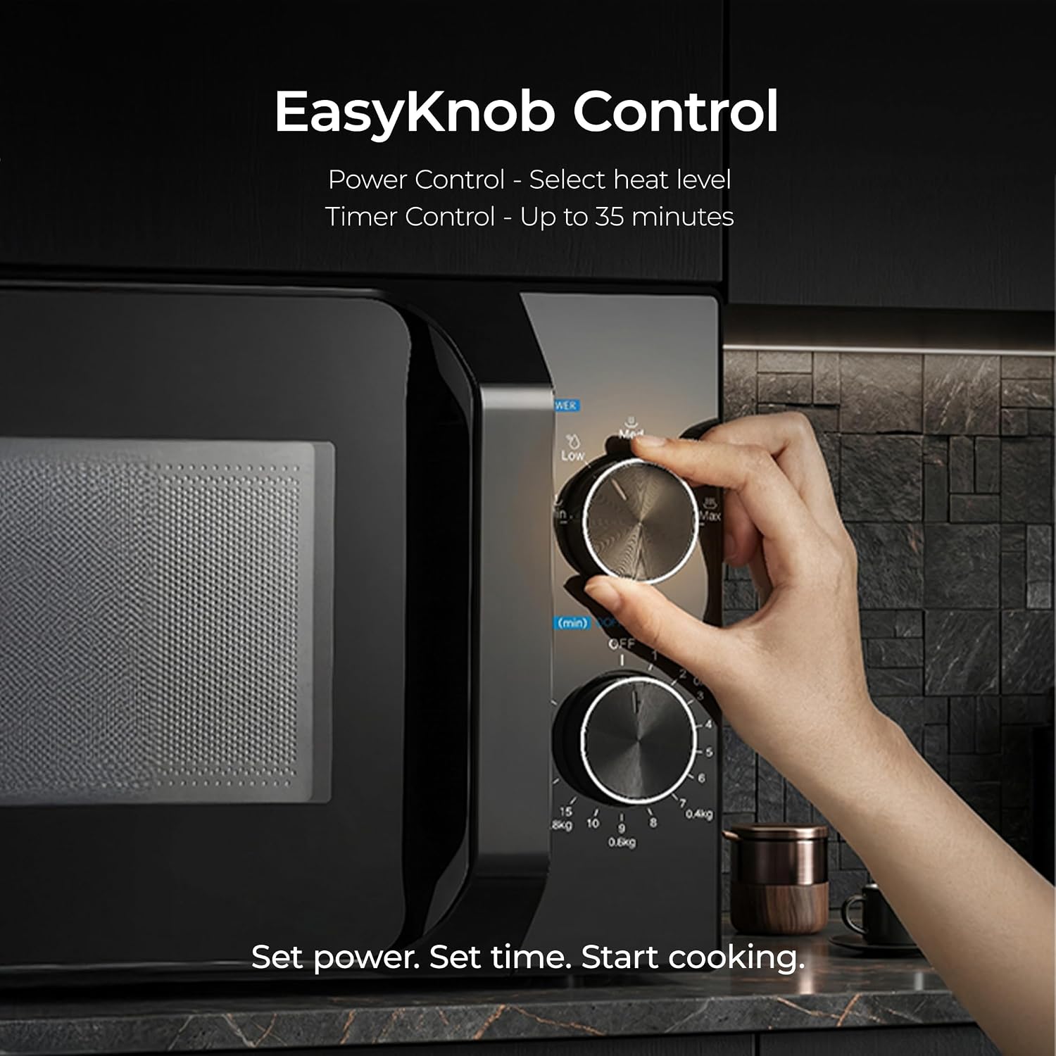 Midea 20L Solo Microwave Oven (MMO20CXAMMPEBK, Black, 5 power levels & Defrost function)