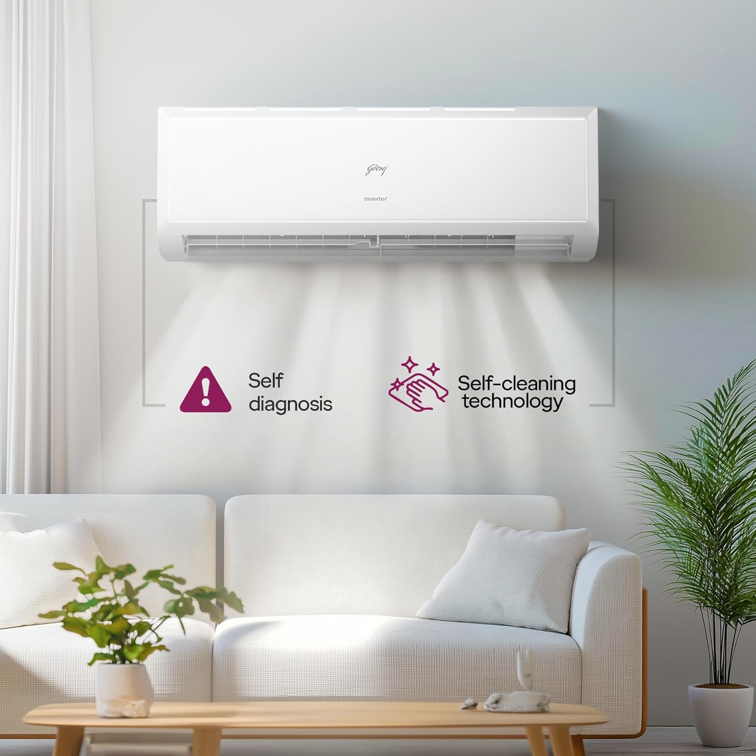Godrej 1.5 Ton 3 Star, Inverter Split AC ( AC1.5T EI 18P3T WZT 3S, White)