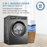 Bosch 10.5/6 KG Inverter Fully Automatic Front Load Washer Dryer (2023 Model, WNA2E4U1IN, 1400 RPM, 14 Wash Programs, LED touch display, Wash & Dry in 60 Mins, Cast Iron Grey)