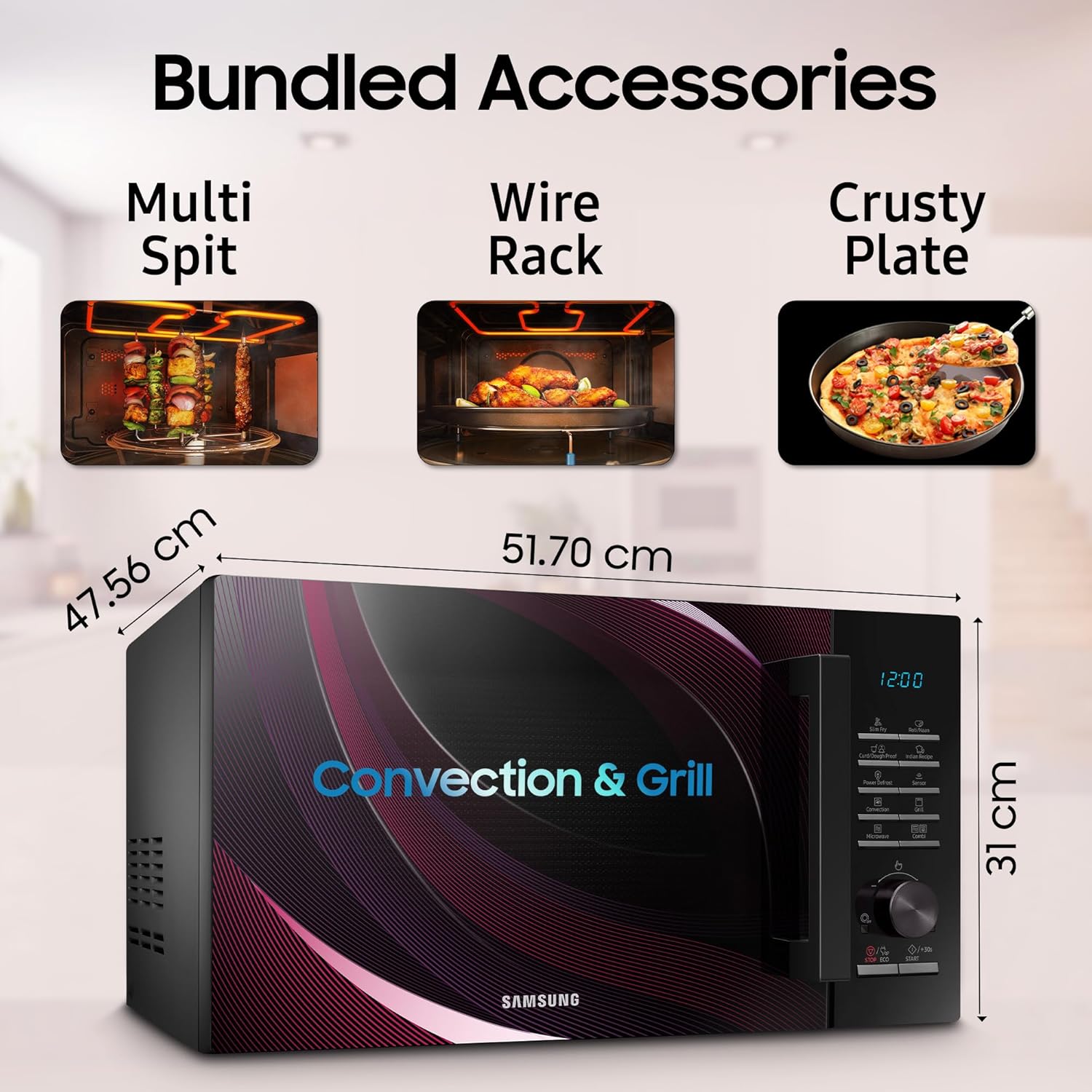 Samsung 28 L Slim Fry, Sensor Cook and Multi Spit Convection Microwave Oven (MC28A5145VR/TL, Black)