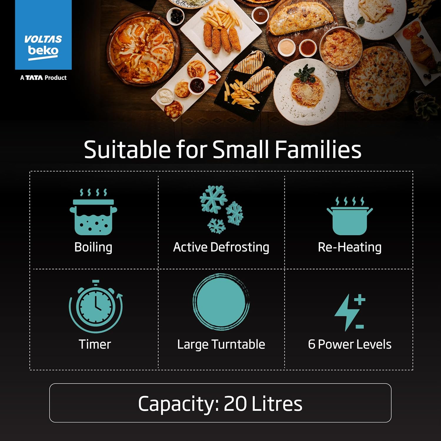 Voltas Beko, A Tata Product 20L, 700W smart solo Microwave oven (MS20MPW10, White | with Anti bacterial Inner Cavity and Large Turntable)