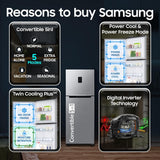 Samsung 301 L, 2 Star, Convertible 5-in-1 Digital Inverter with Display Frost Free Double Door Refrigerator (RT31H4522S9/HL, Silver, Refined Inox, 2026 Model)