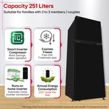 LG 251 L, 2 Star, Smart Inverter, Smart Mode, Frost-Free Double Door Refrigerator (GLT2526WWOB, Onyx Black, Multi Air Flow, Express Freeze, Deodorizer, Bigger Size & Better Cooling, 2026 Model)