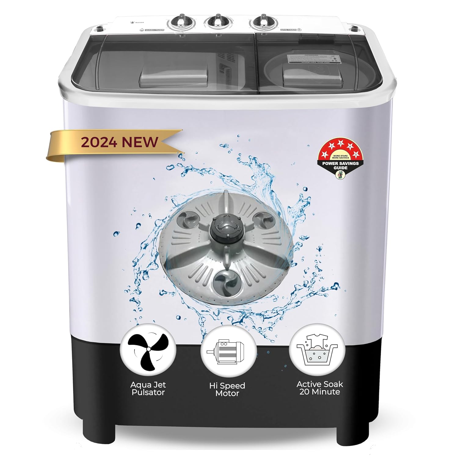 Power Guard 6.5 kg 5 Star Semi-Automatic Top Loading Washing Machine Appliance (PG65WM-Bk-OP)