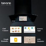 Beyond Appliances Asteria 60cm Auto Clean Kitchen Chimney | 1408 CMH Suction | Filterless | Curved Glass | Smart Screen & Speakers | Touch Control | Black Finish,ASTERIA 60CM( BASE-CA60-IF-001)-BLACK/BA-AS-AD-60-CM