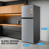 Midea 253 L,2 Star Frost Free Double Door Refrigerator with real Inverter Compressor, Deo Fresh TechnologyEnergy Efficient, Stabilizer Free Operation,Adjustable Shelves (MDRT350FGI50, Crystal Silver)