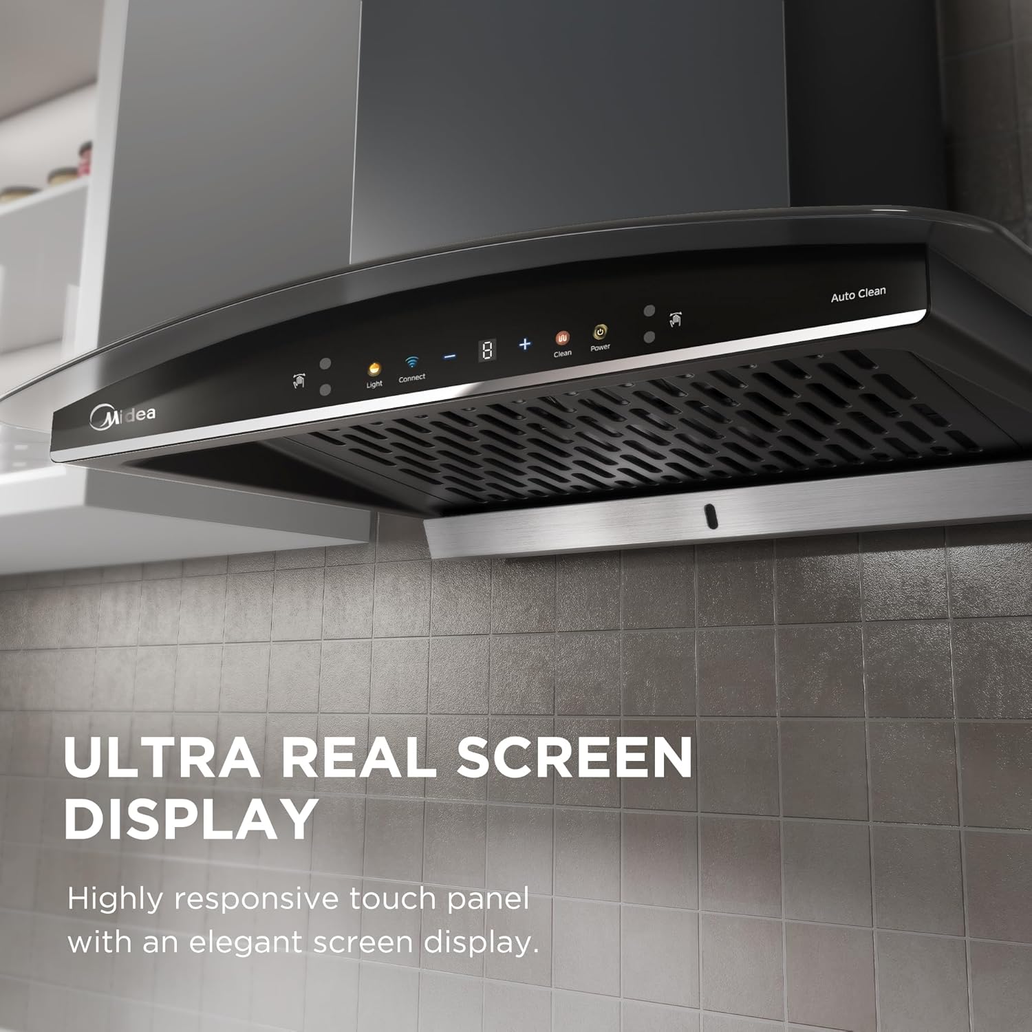 Midea 60 cm 1600 m3/hr BLDC, Filter-less, Wi-Fi enabled, intelli- Autoclean, 9 speed kitchen Chimney, Free Installation Kit (Megan Auto Clean), Black