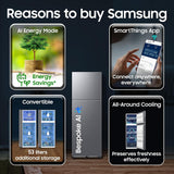Samsung 256 L, 3 Star, Bespoke AI, Convertible, Digital Inverter Frost Free Double Door Refrigerator (RT80H30U3THL, Silver, Refined Inox, 2026 Model)