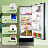 Haier 190L 5 Star Direct Cool Single Door Refrigerator | 3 Toughened Glass Shelves | Fast Ice Making in Just 60 minutes | Large Veg Box| Easy Clean Back (HED-205MDB-P, Marine Dahelia, Base Stand)