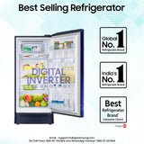 Samsung 215 L, 5 Star, Digital Inverter, Direct-Cool Single Door Refrigerator (RR23H2H35HS/HL, Hydrangea Blue, Base Stand Drawer, Single Touch Defrost, )