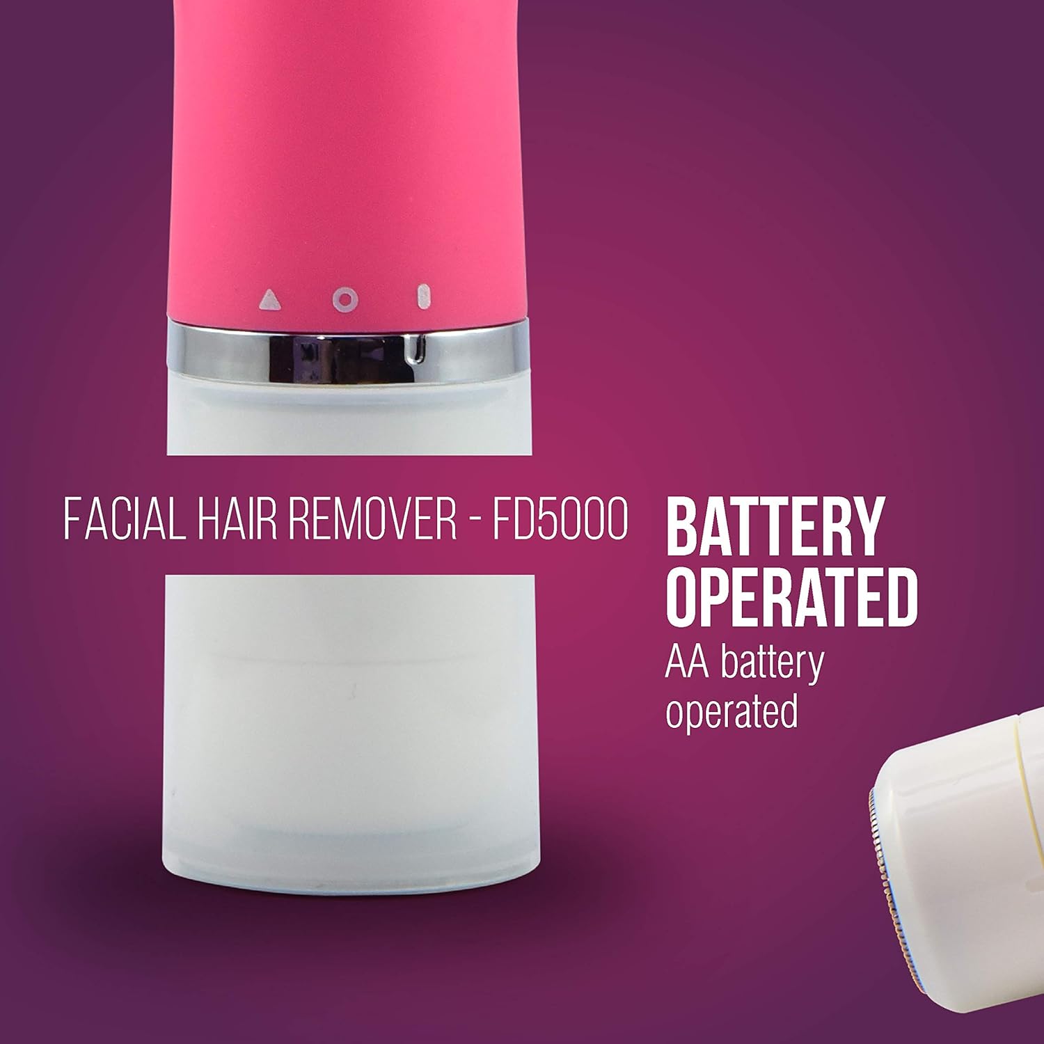 Havells Lady Facial Hair Remover | Rotary Blades for Clean and Smooth Touch for Upper Lips, Chin & Cheeks | Wet & Dry Use | Battery Powered | Mirror Included | Hot Pink | FD5000