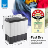 Voltas Beko, A Tata Product 10 Kg 5 Star Semi-Automatic Top Load Washing Machine (WTT100UPA/GR5KPTD, Grey, Special pulsator and Double waterfall Techn