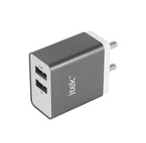 itek Dual USB Wall Adaptor Grey