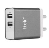 itek Dual USB Wall Adaptor Grey