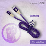 Reconnect Marvel Thanos Lighting cable, Apple compliant MFI certified cable, Charge & Sync, Premium Flat cable design, for Apple devices ,1m long - DCB501 TH