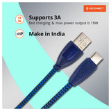 Reconnect USB A to C Braided cable BLUE
