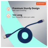 Reconnect USB A to C Braided cable BLUE