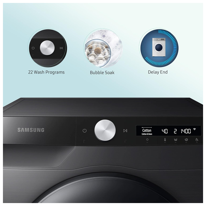 SAMSUNG 9 kg with Steam ,Wi-Fi Enabled Fully Automatic Front Load Washing Machine Black (WW90T504DAB1TL)