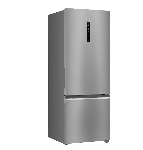Haier 355 Litres Frost Free Bottom Mount Double Door Refrigerator | Triple Inverter | 1 Hour Icing | 2X Vegetable Box (HRB-4052BISA-P | Inox Steel)