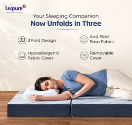 Livpure Smart Tri-Fold Mattress Flat| Foldable Bed | Guest Bed | Travel | Camping | Portable | Single | 72X36X4 Inches, LSH-MAT-TRI4-111