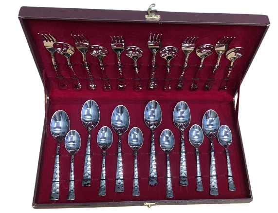 Sanjeev Kapoor Set of 24 Pcs SS Stony Cutlery Set With Baby Spoon & Leathrite Box - Stainless Steel Finish