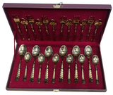 Sanjeev Kapoor Set of 24 Pcs SS Stony Cutlery Set With Baby Spoon & Leathrite Box Gold Finish