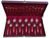 Sanjeev Kapoor Set of 24 Pcs SS Stony Cutlery Set With Baby Spoon & Leathrite Box Gold Finish