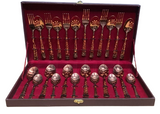 Sanjeev Kapoor Set of 24 Pcs SS Stony Cutlery Set With Baby Spoon & Leathrite Box Gold Finish