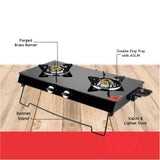 UCOOK JUNTO A 2 Burner Stainless Steel Black Glass Top Gas Stove