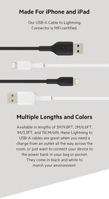 Belkin Apple Certified PVC Lightning to USB-A Charge and Sync Type A Cable, Tough and Durable, For iPhone, iPad, Air Pods, 3.3 Feet (1 Meter) - Black