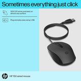 HP 150 Wired Mouse- Elegant Ergonomic Design, 1600 DPI Optical Tracking, USB Plug & Play / 3 Years Warranty (240J6AA), Black