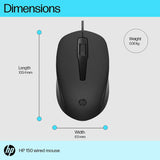 HP 150 Wired Mouse- Elegant Ergonomic Design, 1600 DPI Optical Tracking, USB Plug & Play / 3 Years Warranty (240J6AA), Black