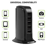 Itek WCH005 5 Port USB Desktop Wall Charging Multi Ports Rapid Adapter (Black)