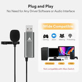 MAONO AU-UL20 USB Collar Microphone, Lavalier Condenser Mic with Headphone Jack for PC, Mobile, YouTube Recording, Singing Microphone
