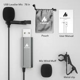 MAONO AU-UL20 USB Collar Microphone, Lavalier Condenser Mic with Headphone Jack for PC, Mobile, YouTube Recording, Singing Microphone